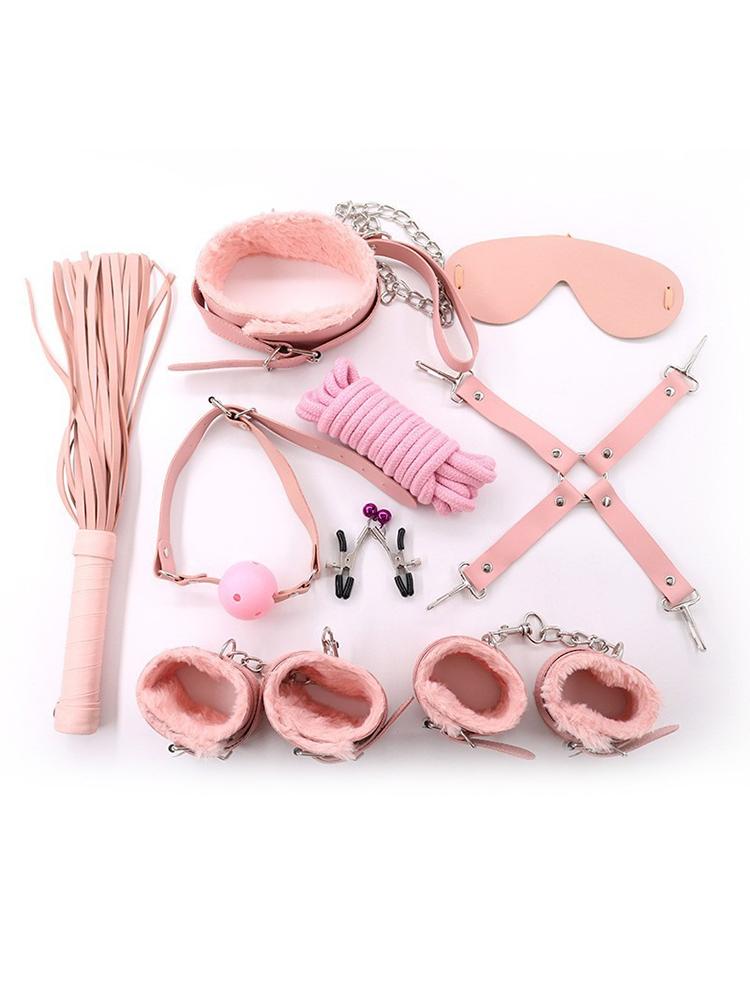Erotic Set Sexy Leather Plush Sex Toys Bondage Kit Handcuffs Feather Blindfold Flirt Exotic Accessories Couples Adult Games