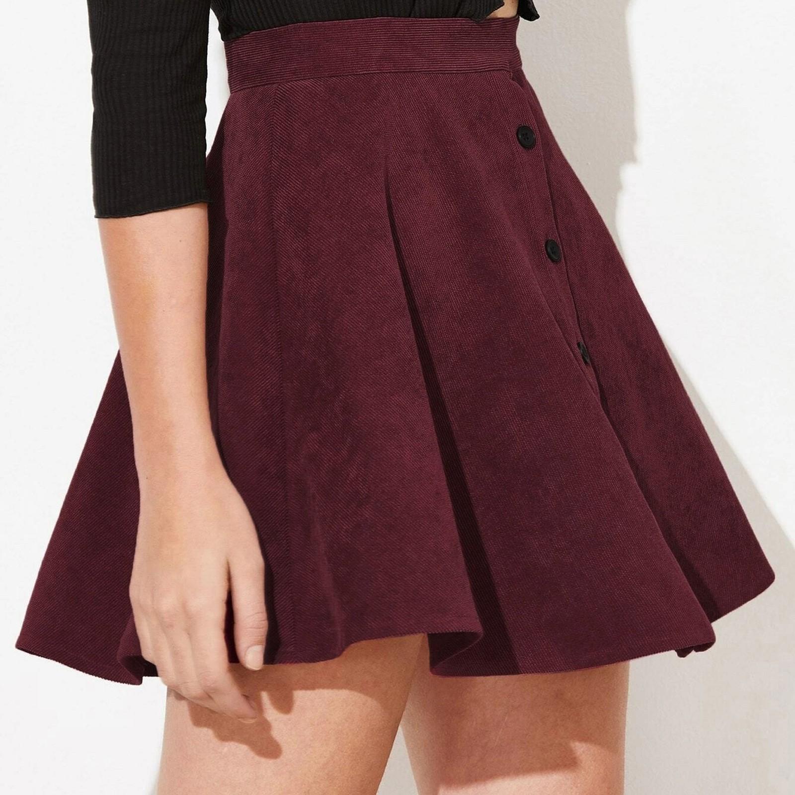 

Женская однотонная вельветовая юбка, модная, милая, с одной пуговицей, с высокой талией, юбка-зонтик XL фиолетовый