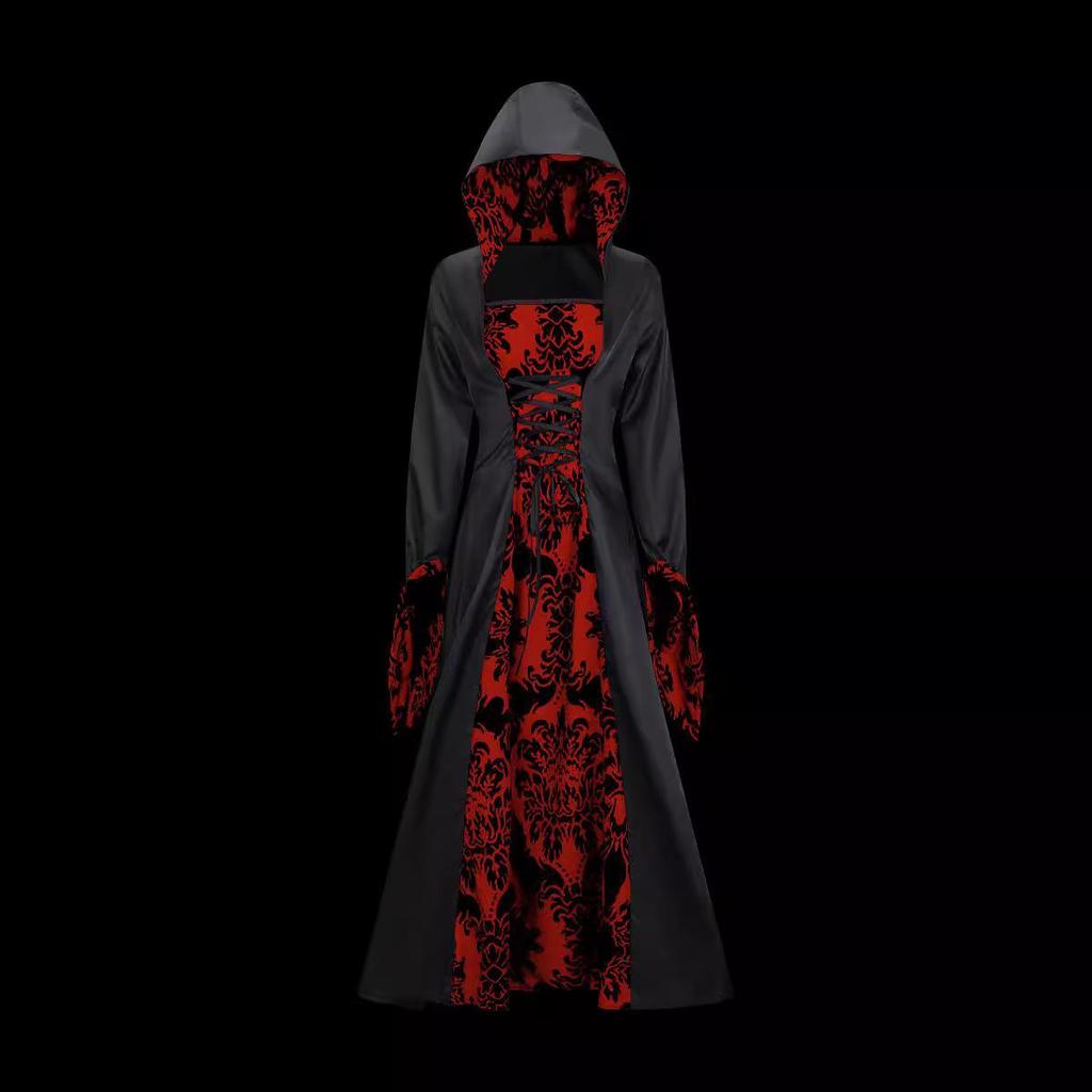Vintage European Court-Style Hooded Long Sleeve Halloween Dress