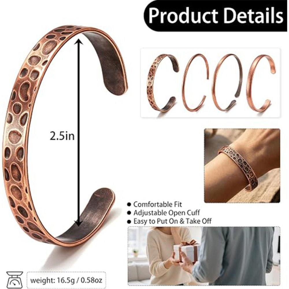 4PCs Pure Copper Cuff Bracelet Adjustable Bangle Jewelry Stylish Copper Bracelet  for Men and Women
