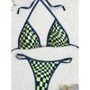 Sexy Swimsuit New Micro Bikini Women Plaid Swimwear Gold Ring High Leg Two Piece Bathing Suit Strappy Beachwear Biquini