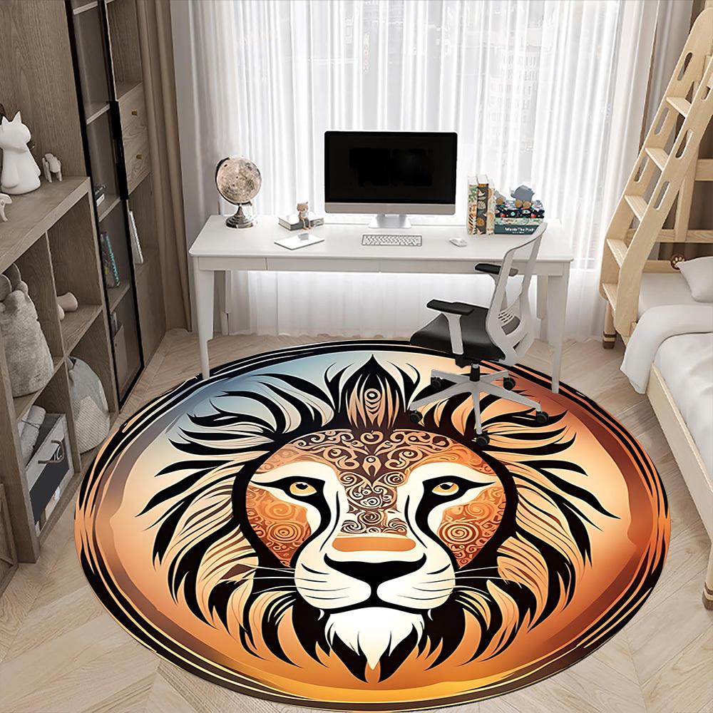 1pc Lion Head Chair Carpet for Office Non-Slip, Machine Washable Rug for Office, Room - Holiday Decor, Machine Made Yy251016122