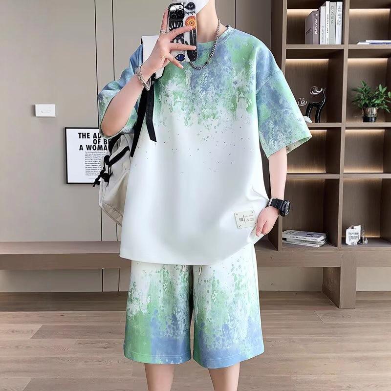 2025 Plus Size Gradient Short-Sleeve Top Set for Teen Boys - Fits Up to 8XL