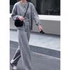 Grey simple fashion casual sweater set women's autumn and winter vest knitted sweater wide-leg pants three-piece set
