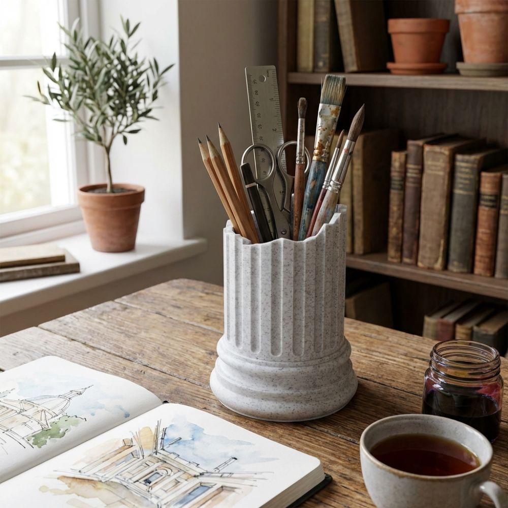Ancient Greek Style Roman Pillar Pen Holder Roman Column Storage Box Makeup Brush Storage Stone Pillar Irregular Pen Container
