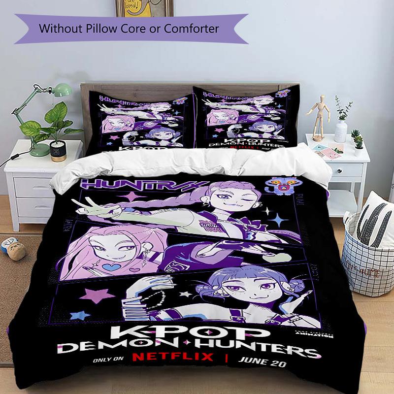 3pcs bedding set KPOP Demon Hunters Includes 1 Comforter + 2 Pillowcases, Without Pillow Inserts, Soft Comfortable, Lightweight Breathable,
