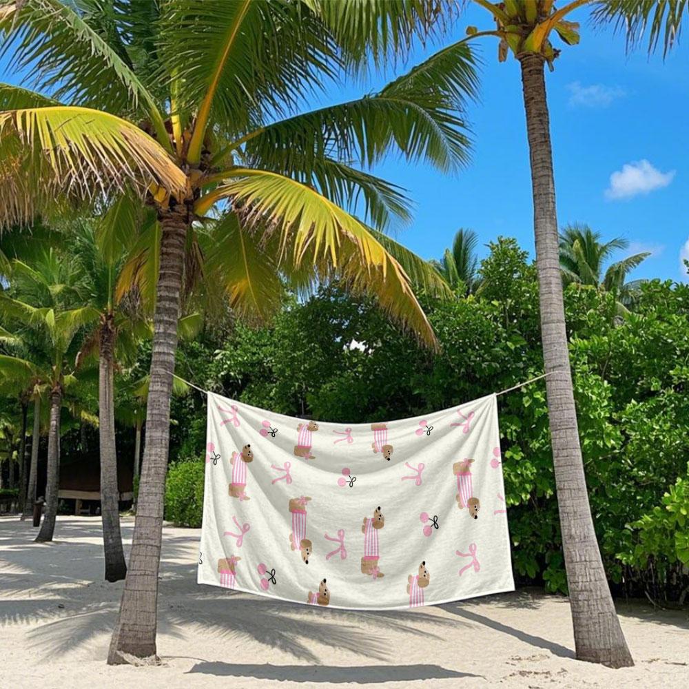 Dachshund Cherry Bow Print Quick Drying Bath Towel Microfiber beach towel light weight swimming camping yoga beach out