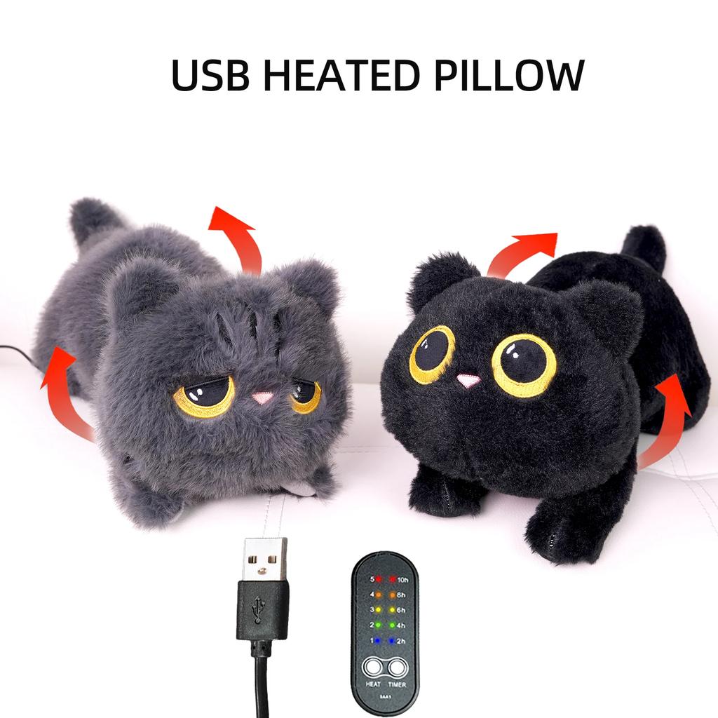 USB Powered Cat Plush Pillow Heated Stuffed Animal for Shoulder Neck Back Warmth Cute Gift for Girls and Women