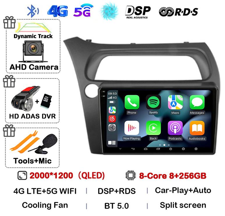 Android 14 WIFI+4G Carplay Car Radio For Honda Civic Hatchback 2006 2007 2008 2009 2010 2011 Multimidia Video Player GPS Stereo
