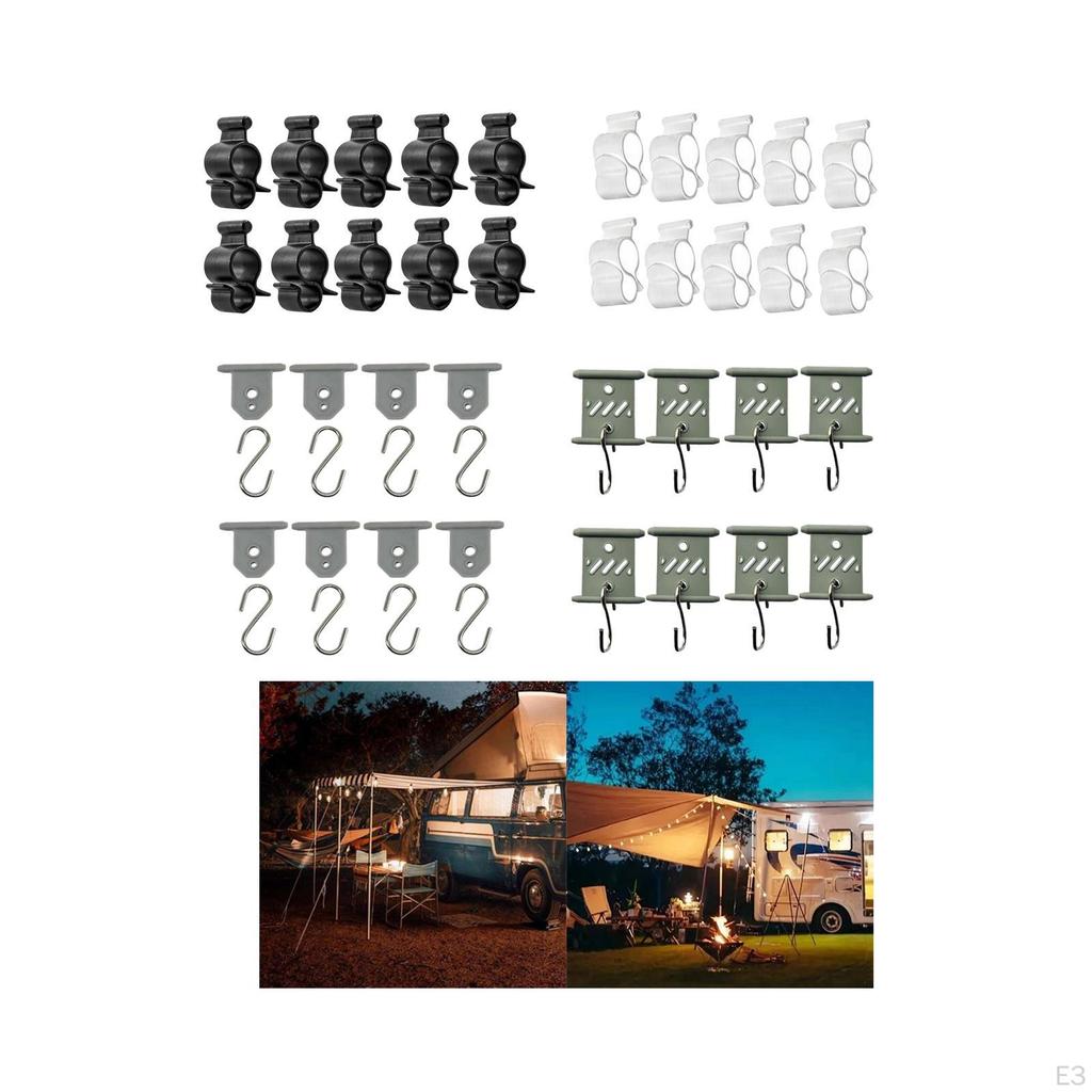 Awning Clips for Light Rope Attachment Set with RV Hooks Travel