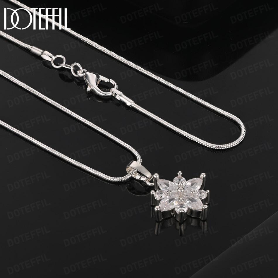 925 Sterling Silver Fashion Jewelry Snowflake AAA Zircon Pendant Necklace