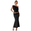 European and American temperament elegant slanted shoulder lace splicing waist short-sleeved top new slim and thin solid color T-shirt