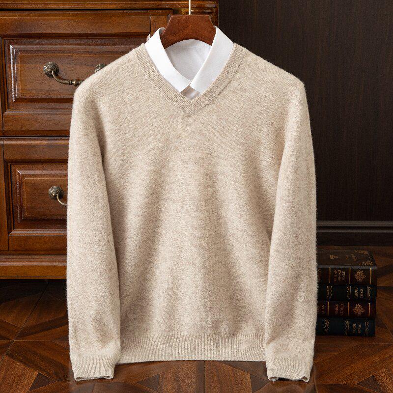 Men's Round Neck Pure Wool Pullover Sweater – Solid Color Knit Base Layer