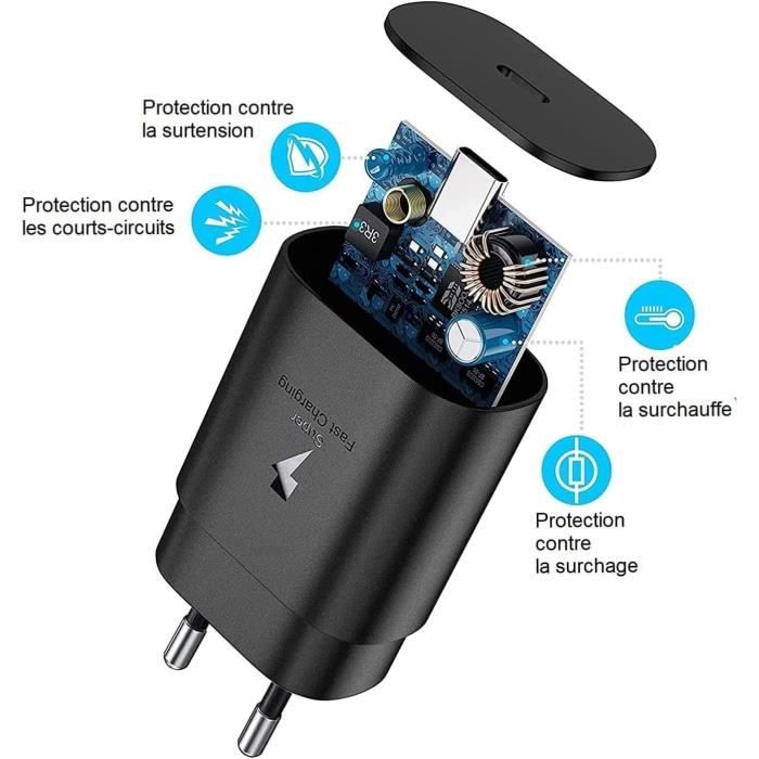 Chargeur Rapide Usb-C 25W Compatible Avec Samsung Galaxy A54 - A34 - A14 - A23 - S23 Ultra - S23 - S23+ - Z Fold4 - Xcover [u790]