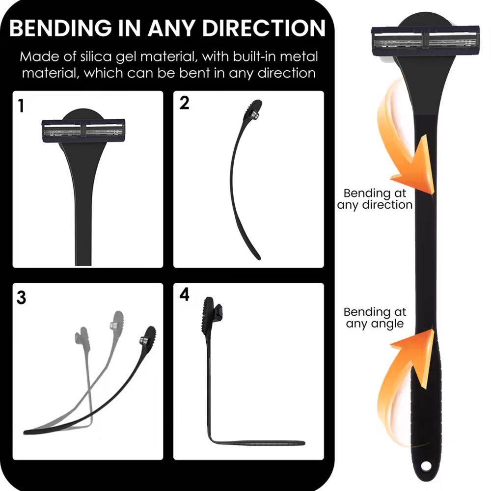Men's 2-in-1 Silicone Back Shaver Scrubber Razor with Three Layers for Efficient Back Hair Removal Shaving Tool with 6Blades