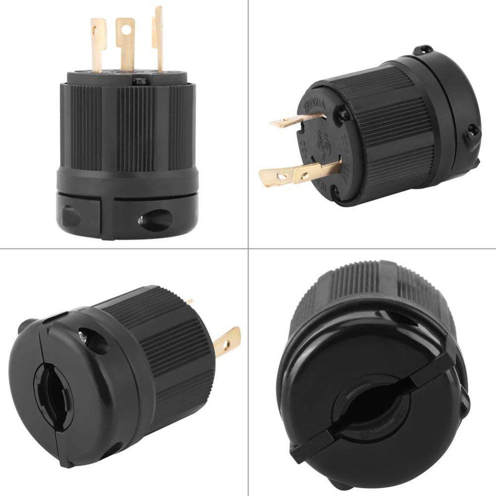 Black Locking Male Plug Polycarbonate Power Inlet Durable Generator Plug  Diesel Generators
