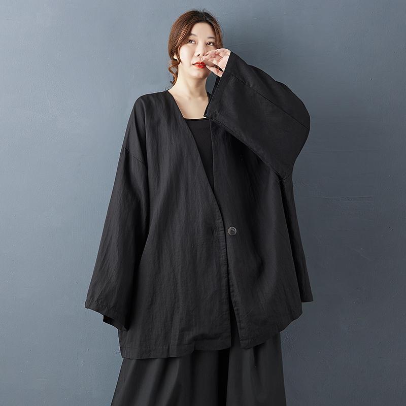 DIMANAF 2025 Plus Size Autumn Winter Women Plus Size Coat Long Sleeve Jackets Casual Loose Outerwear Black