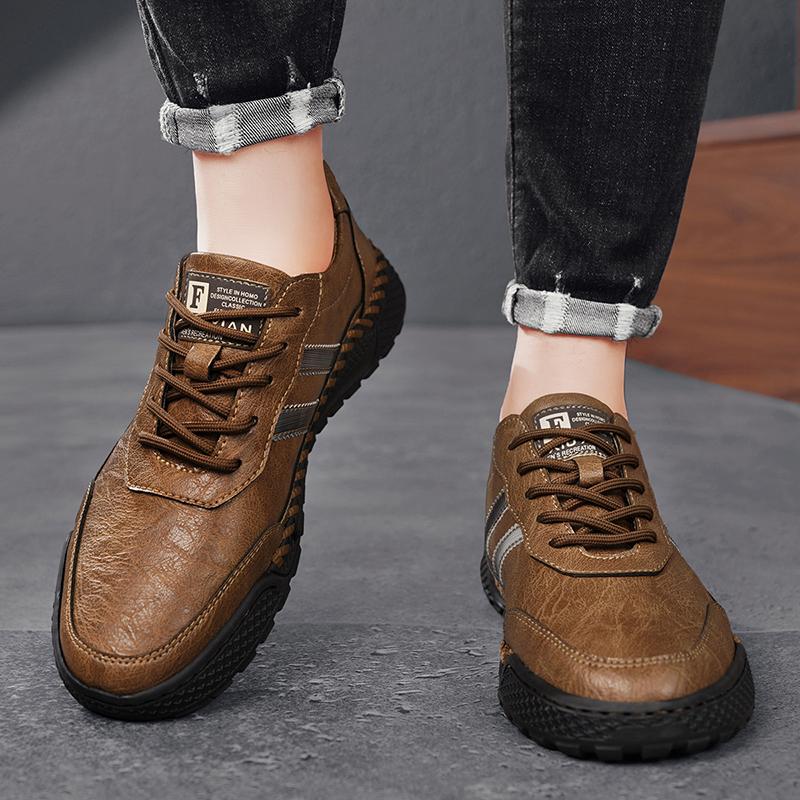 Men's Leather Casual Shoes Lace Up Sneakers