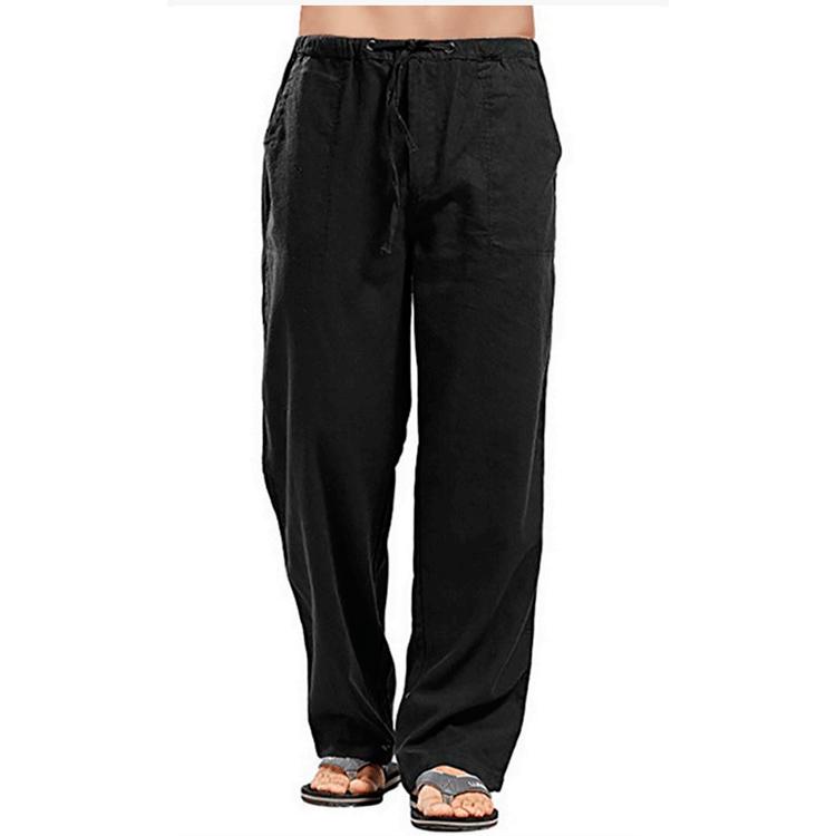 Cotton and Linen Men's Breathable and Sweat Absorbing Pants for Spring and Autumn, Casual Wide Leg Pants