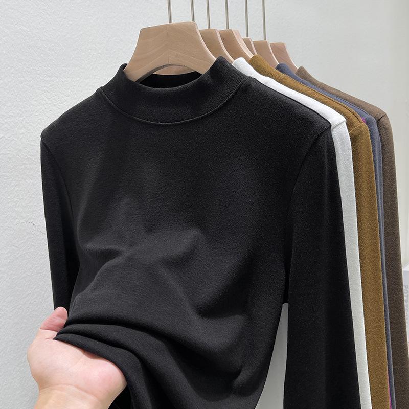 Small stand-up neck bottoming shirt with stacked top inside, summer new basic versatile slim-fitting long-sleeved T-shirt for women