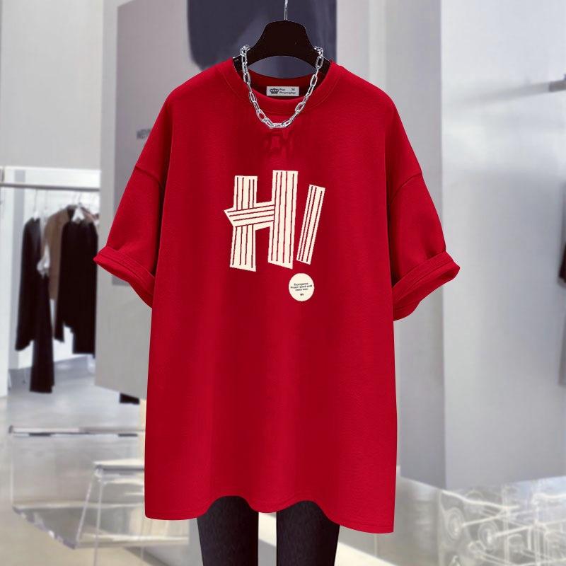 Neuer Sommer Koreanischer Stil Hong Kong Stil Design Buchstaben Trendige Große Version Locker Grau Kurzarm T-Shirt für Damen Mittellang