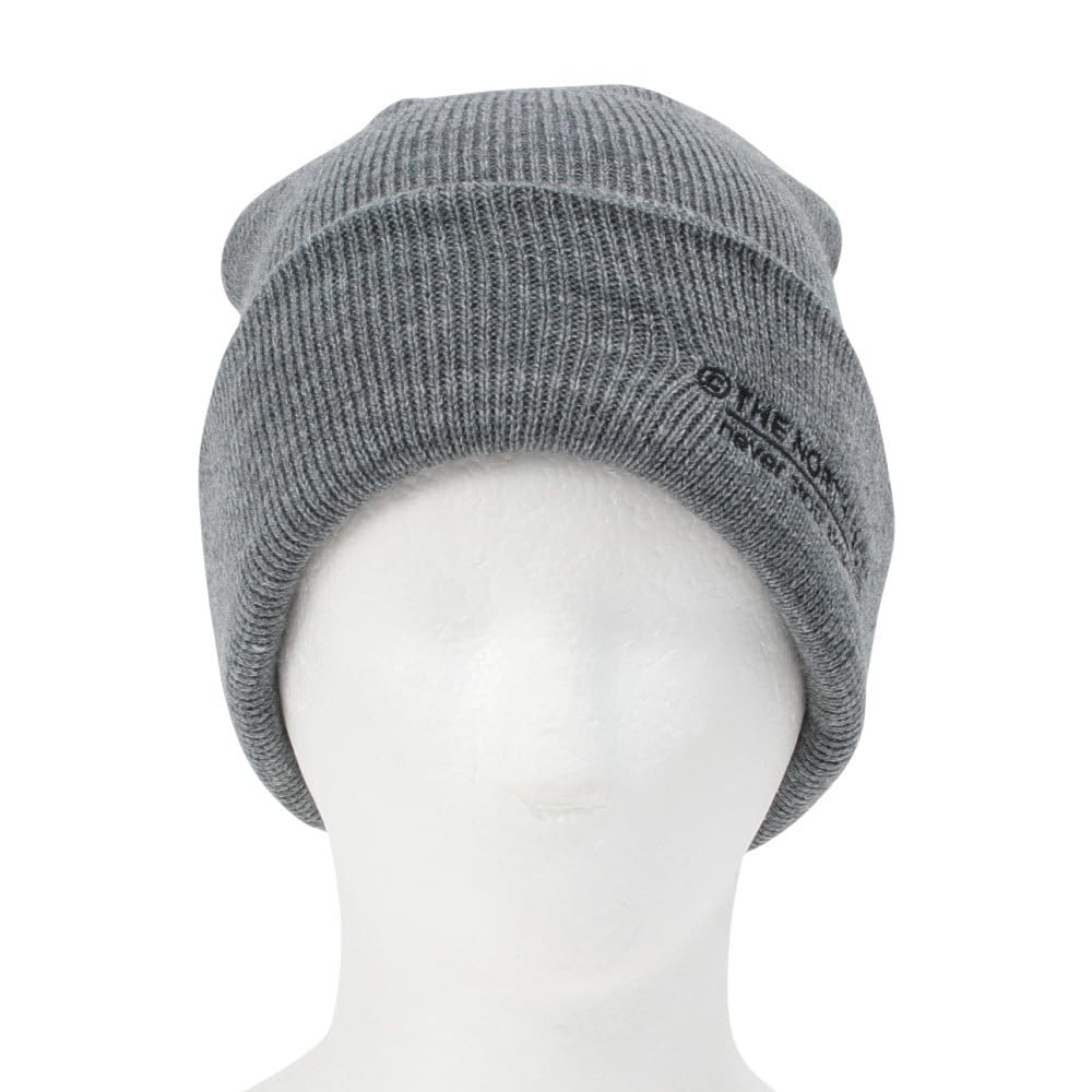 North Embroidered Barred Beanie Unisex Thermal Cold Protection Mixed Gray Free Size [The Face]