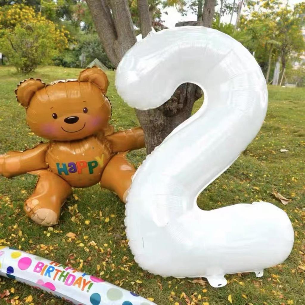 32-Inch Large White Number Aluminum Foil Balloons for Children's Birthday and Party Decorations