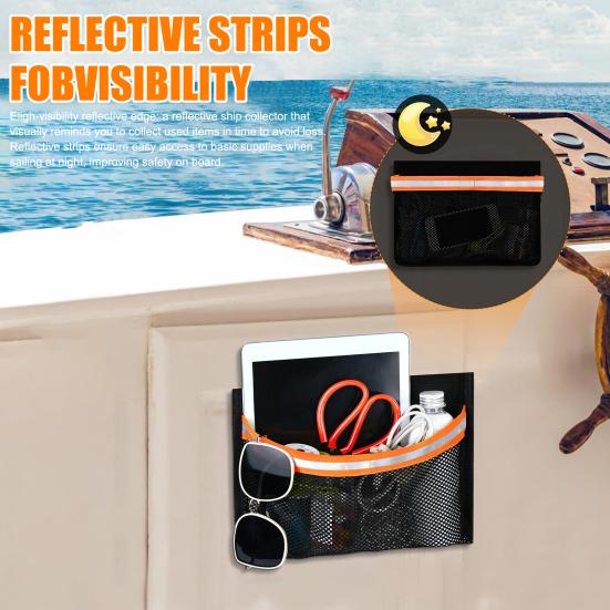 1/2Pcs Reflective Self-Adhesive Universal Boat Caddy Organizer Mesh Bag Large
