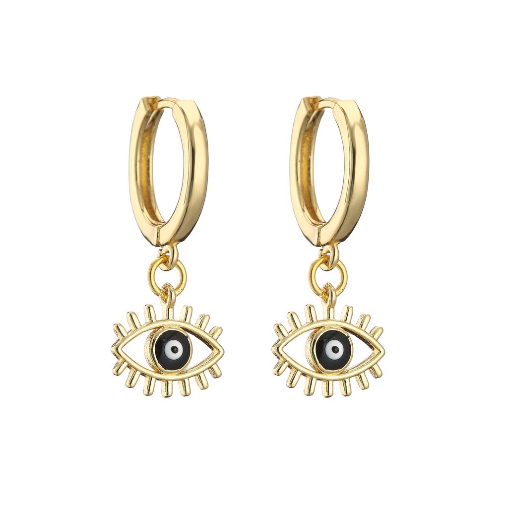 HECHENG,Small Rhinestone Evil Eye Plam Earrings,Hoop Huggie Earrings For Women,Trendy Circle Zircon Gift