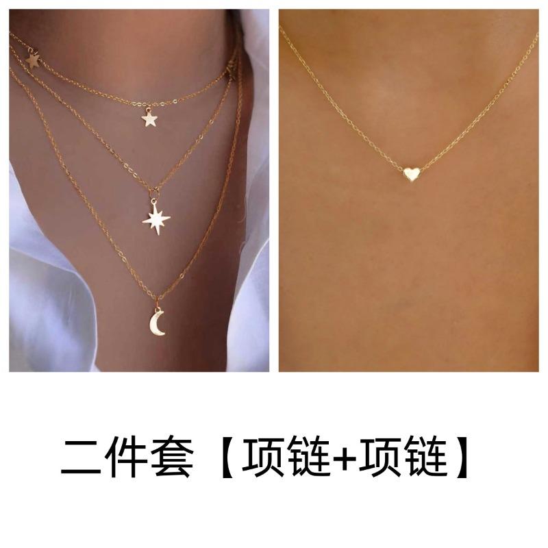 

Многослойное ожерелье, подвеска с надписью «love», цепочка для ключицы, ожерелье с подвесками в виде звезд и луны, многослойный дизайн, повседневное ожерелье для женщин