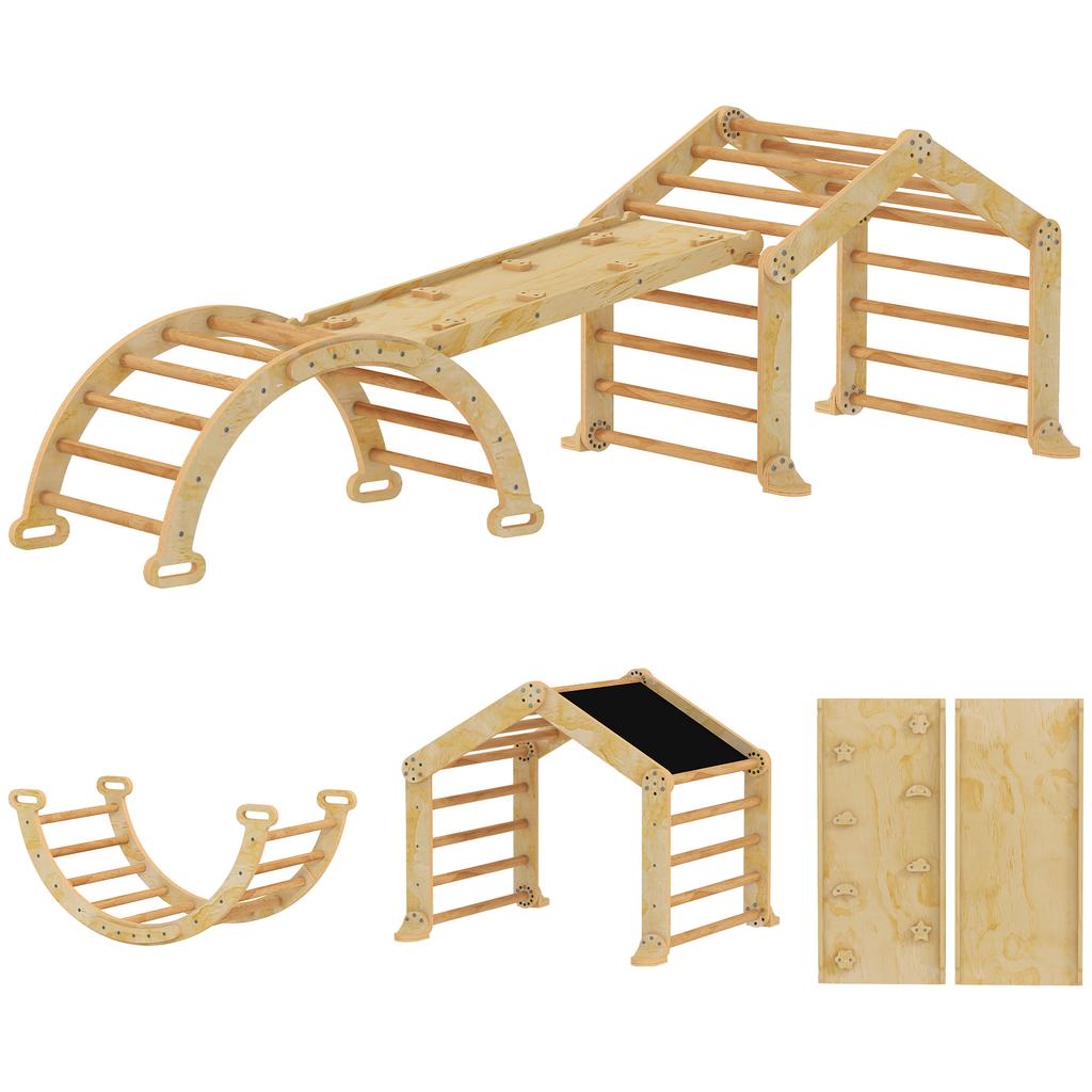 9-in-1 Indoor Climbing Frame, Ramp, Slide, Ladder, Writing Board, for Toddlers, Wood