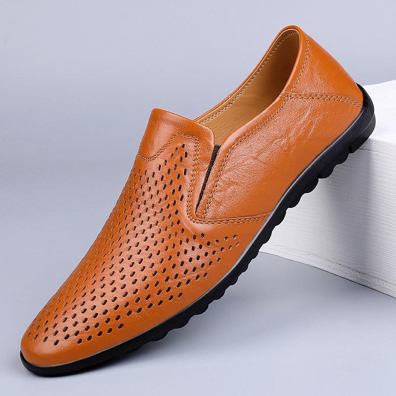 

Мужские туфли летние сандалии перфорированные кожаные туфли мужские кожаные повседневные туфли полые дышащие шапочки мужские туфли с одной педалью 46