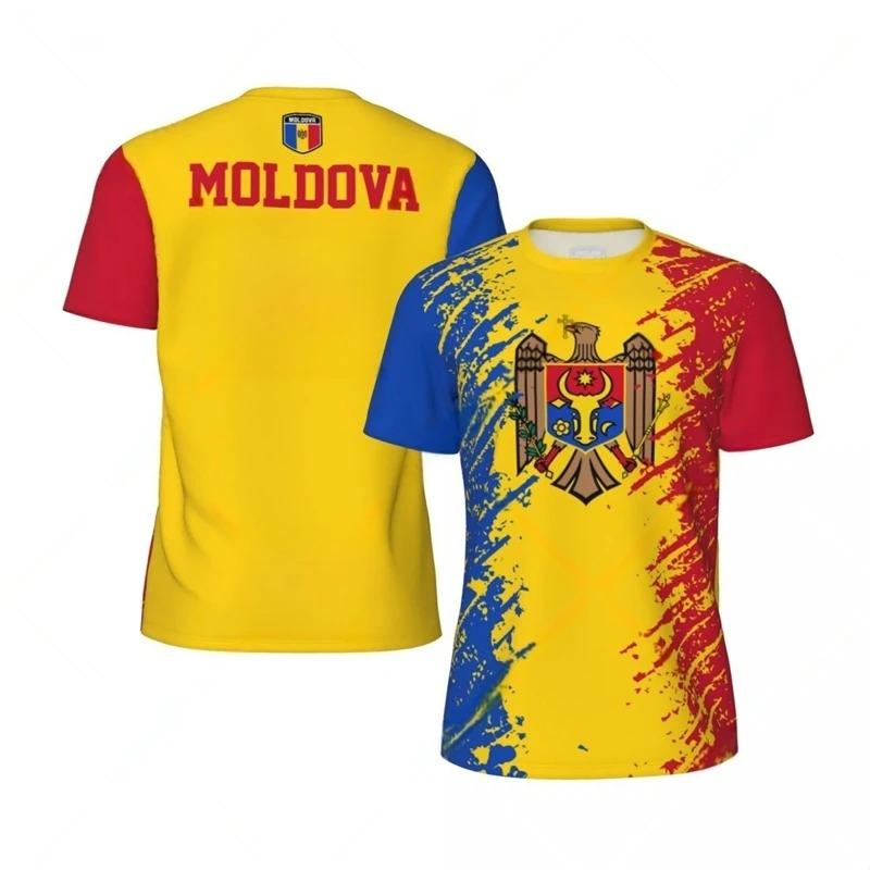 Fashion Moldova Flag Graphic Football T Shirts For Men Summer Trend 3D National Emblem Printed T-shirts Casual Oversized Tees