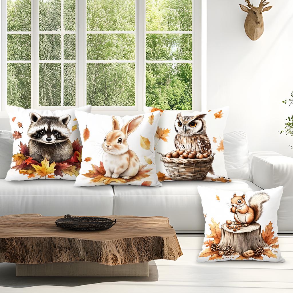 Autumn Small Animals Pillowcase Printed Polyester 45x45cm Throw Pillowcover Decorative Sofa Cushion Pillowslip Home Decor