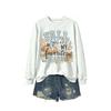 Womens Casual Fashion Bow Sweatshirt Printed Loose Fit Round Neck Long Sleeve Top