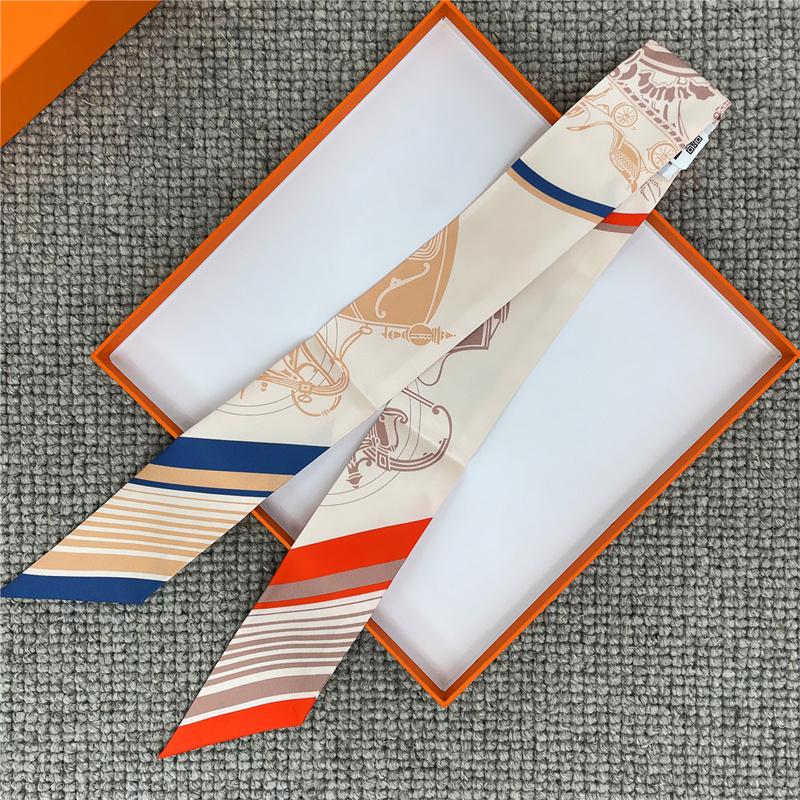 POBING Fashion Print 18m/m Twill Silk Scarves Women Luxury Brand Scarf Bag Ribbons Tie Head Scarf Small Long Skinny Scarf 86*5CM