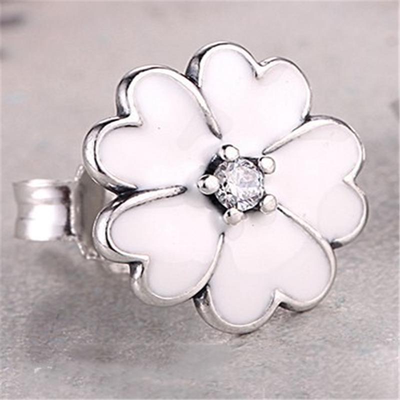Sterling Silver Lovely Cherry Stud Earrings for Hand Made White Enamel Earrings for Women