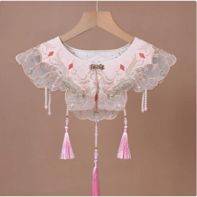 Chinese Ancient Style Embroidered Fake Collar Tassel Pendant Shawl