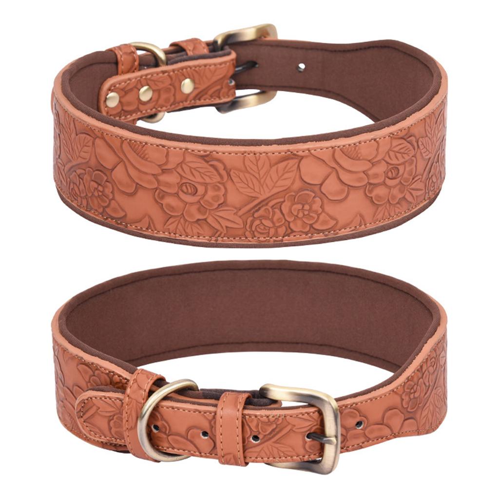 Embossed Leather Dog Collar Adjustable Dog Collars for Outdoor Walking Medium Large Puppy Collar Pet Training Supplies