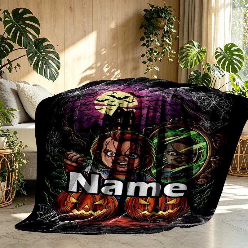 Custom Name Personalized Bride of Chucky Print Blanket, Home Decor, Bedroom, Sofa, Camping, Couch, Gifts for Birthday Christmas