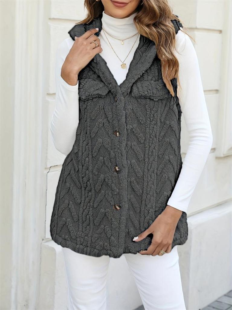 European & American Plush Hooded Cardigan Vest for Fall/Winter - Warm & Stylish Women's Jacket
