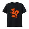 Orange Dragon Print Heavy Cotton T Shirt for US Market Vintage Washed Graphic Designer Clothes Unisex Stretched Comfortable