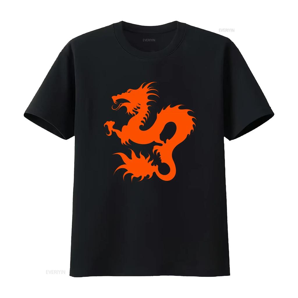 Orange Dragon Print Heavy Cotton T shirt for US Market vintage Washed graphic designer clothes
