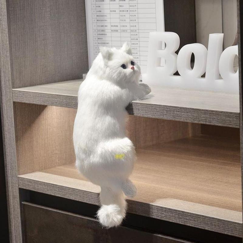 Simulation Furry Hanging Cat Realistic Cat Doll Animal Figurines Plush Hanging Kitten Toy Cute Kitten Model Gift Home Tv Decor
