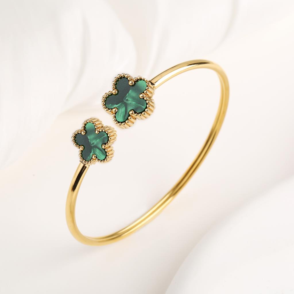 New Creative Stainless Steel Five-Leaf Flower Open Bangle Temperament For Woman Party Birthday Zircon Gift Daily Wear Clover