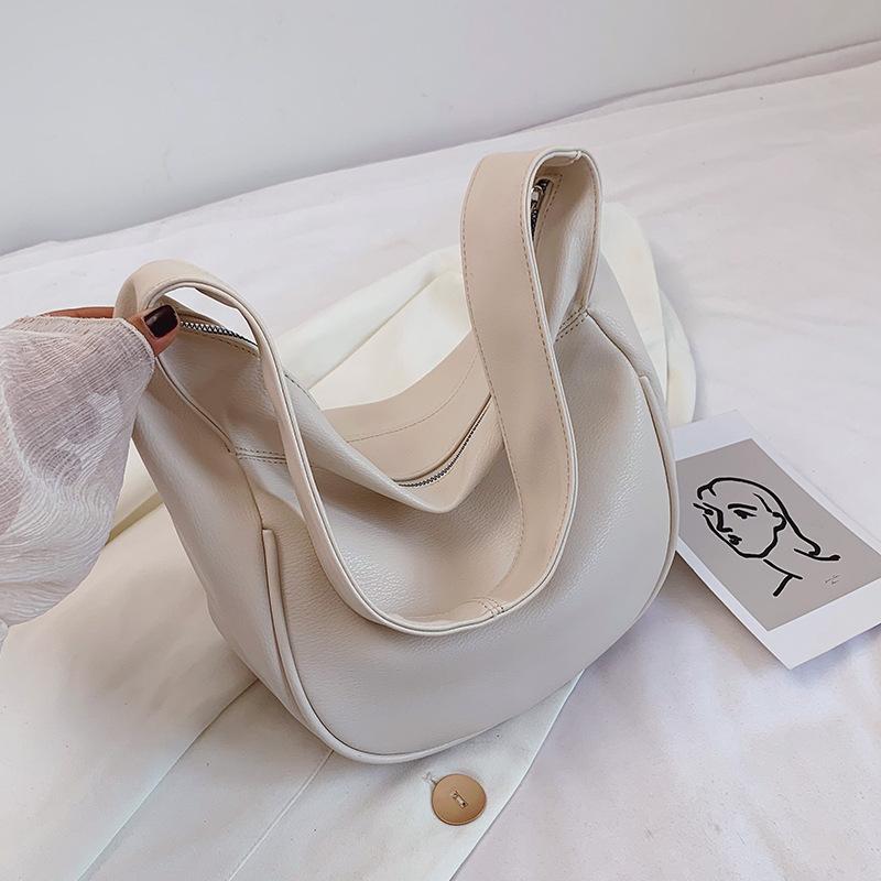 Vintage Dumpling Shoulder Bag for Women PU Leather Crossbody Bag Simple Solid Color Handbag Large Capcaity Hobo Bag