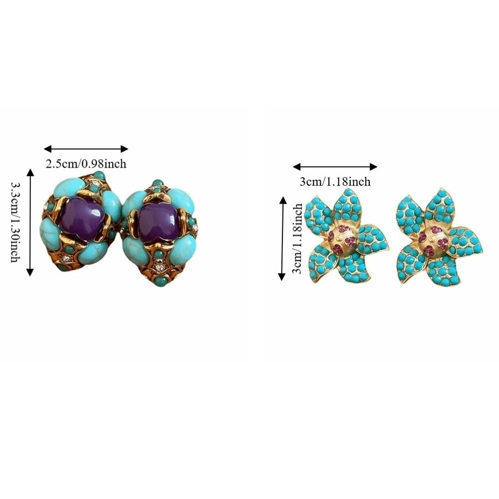 Zinc Zinc Alloy Flower Earrings Peacock Blue Medieval Resin Earrings Irregular-shaped Ear Stud Party Jewelry