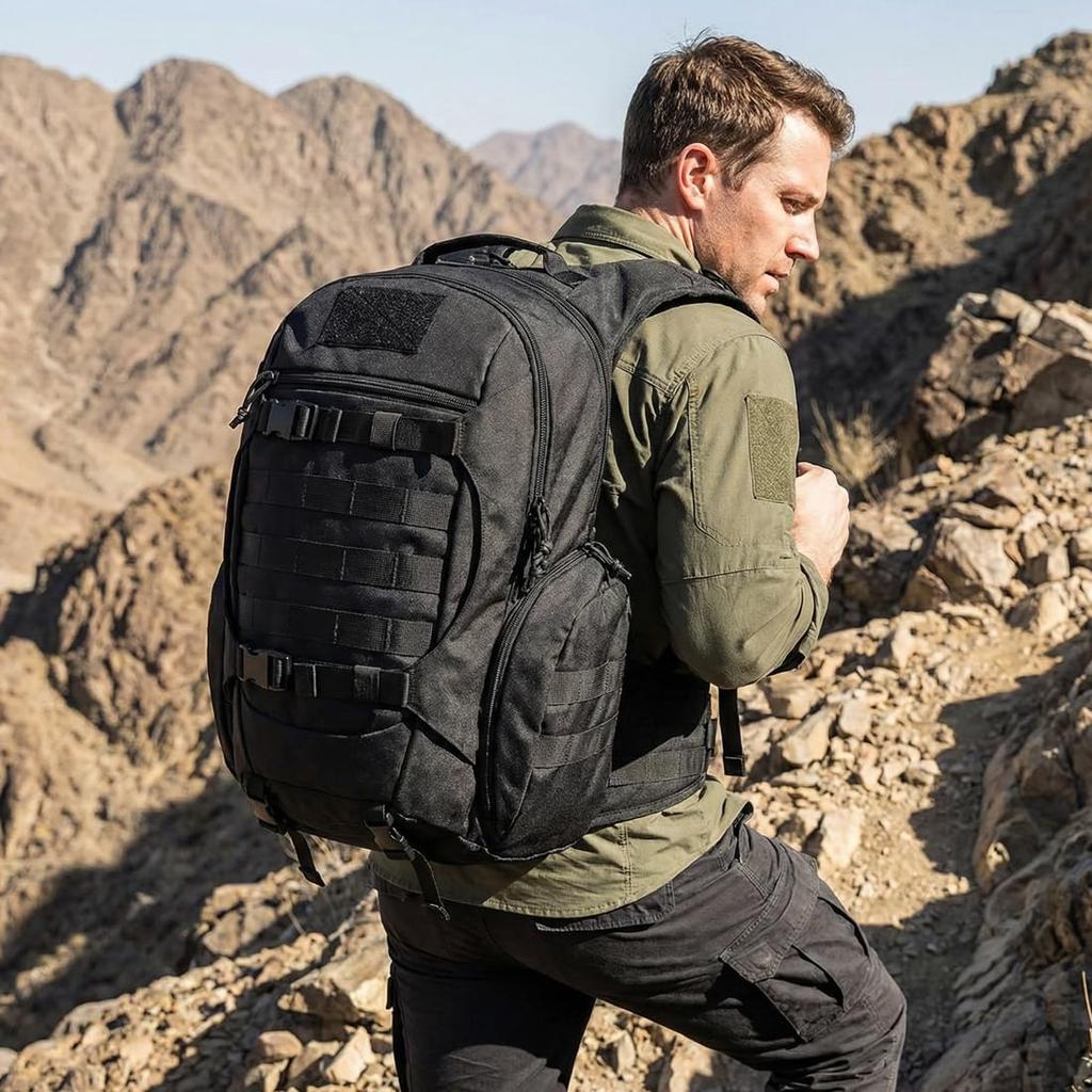 Military Backpack 35 Tactical Outdoor Camping Rucksack with Rain Cover Black [R.SASR] Liter, Bag, Hiking, (A 35L)