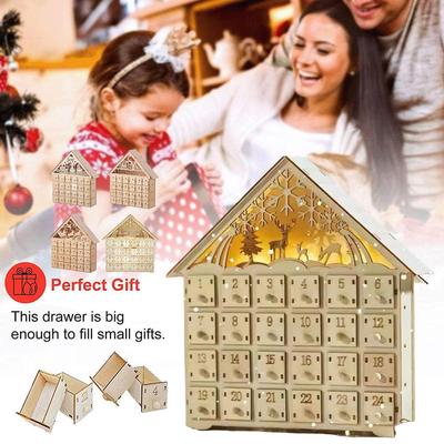 Vánoční LED Dřevěný Adventní Kalendář s 24 Zásuvkami 24 Dní Adventní Světelná Dekorace Sváteční Odpočítávací Kalendář DIY Vánoční Up B0X2