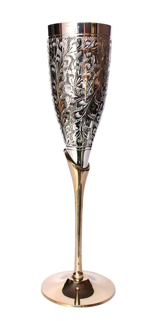 Stonecraft Engraved Brass Goblet Champagne Glasses (Slender) - Includes Flute, Coupe, and Wine Glasses